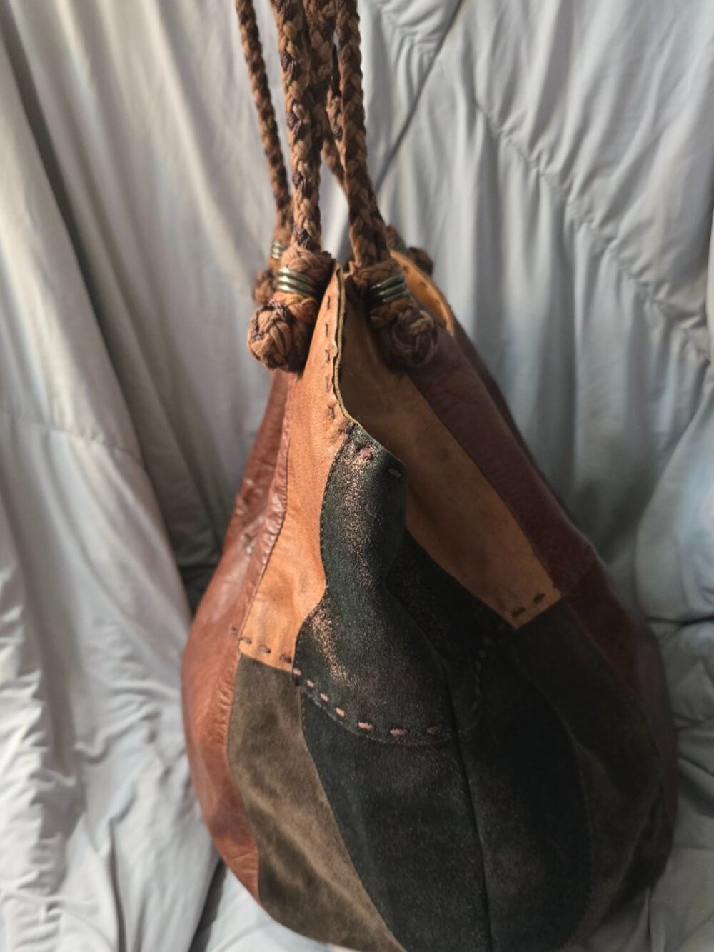 The Sak Indio Patchwork Leather Hobo Bag - Excellent Braided Straps! - Picture 4 of 10